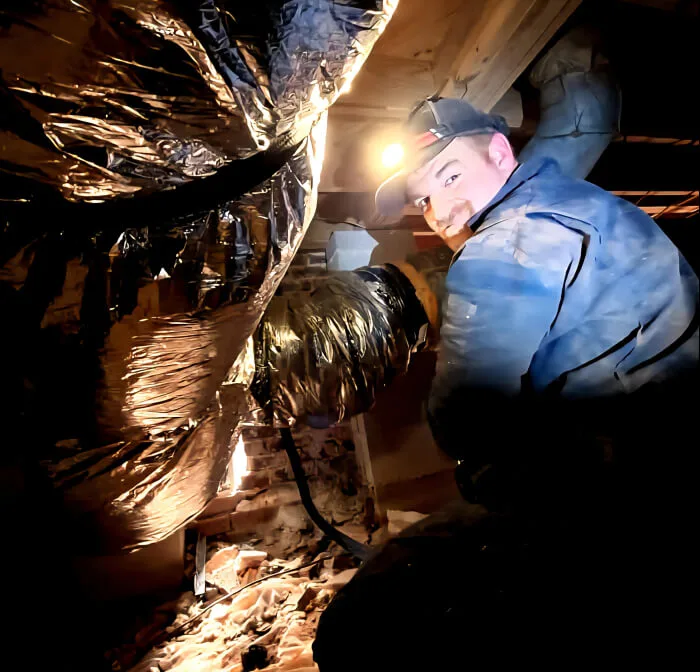 Justin working on a duct repair in Greenwood, SC